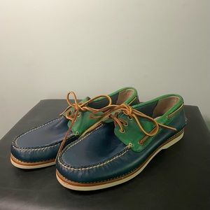 Men’s Frye Sully Leather Boat Shoes, Navy/Green 10.5 NEVER WORN